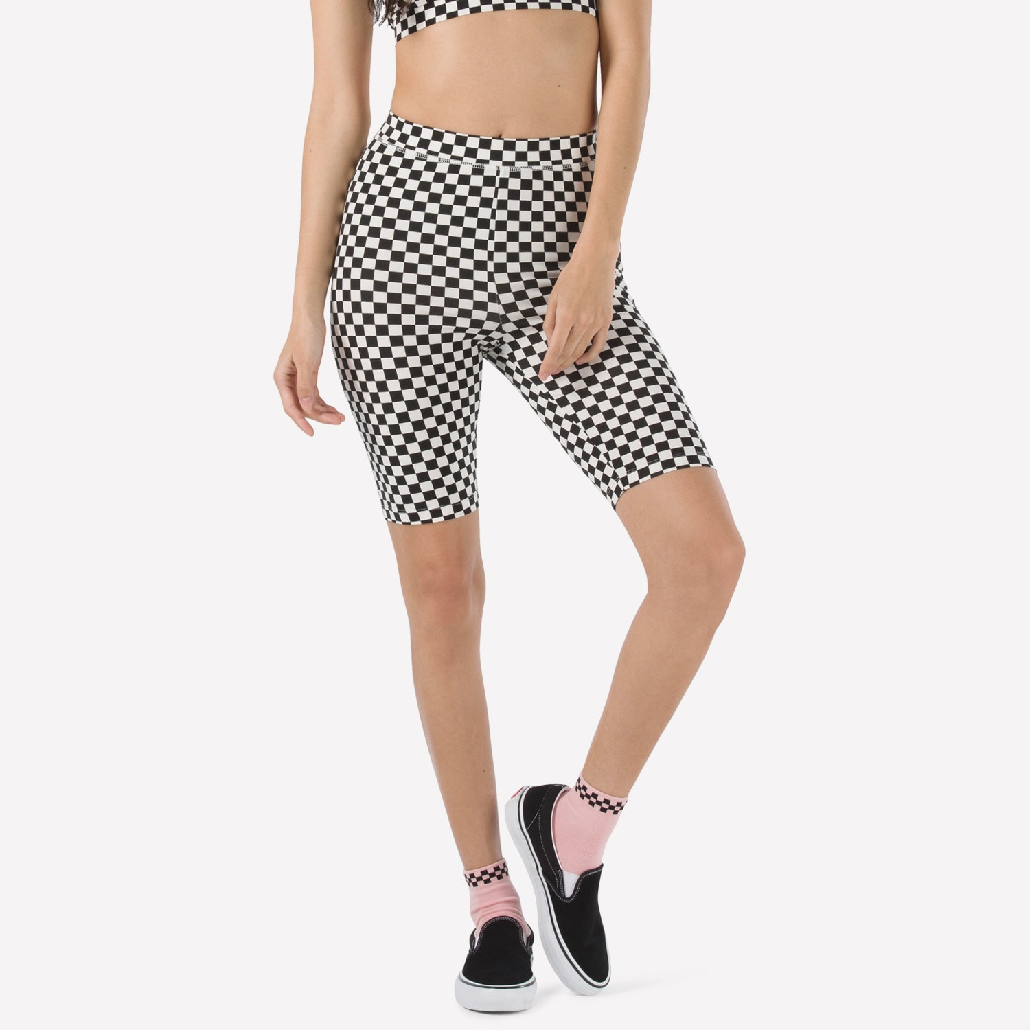 Vans Flying V Checkerboard Women s Biker Shorts Black White VA7PNE56M