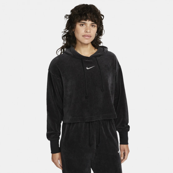 Nike Sportswear Velour Cropped Γυναικεία Μπλούζα με Κουκούλα