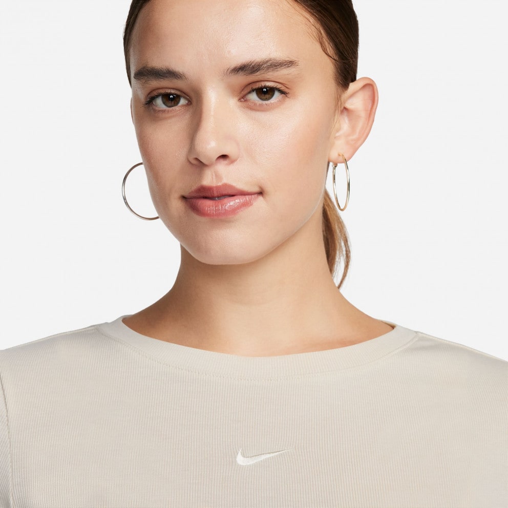 Nike Sportswear Ribbed Women's Cropped Long Sleeves T-shirt Beige ...