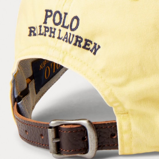 Yellow polo hat with leather strap hotsell